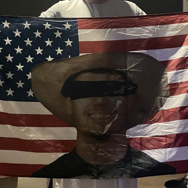 Friend's face printed on an American flag
