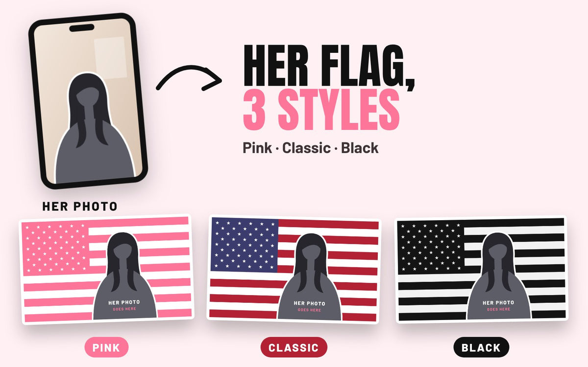 Her phone photo turned into a custom flag in pink, classic or black