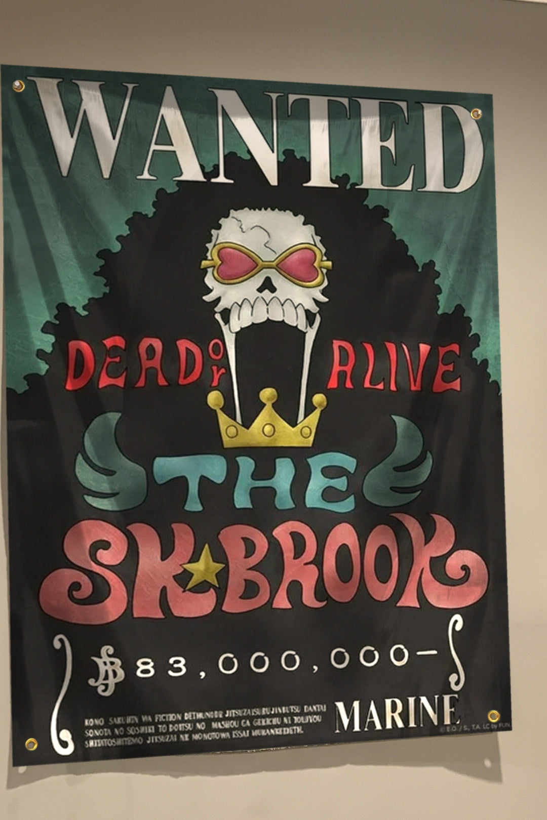 Brook wanted poster flag hanging on a bedroom wall