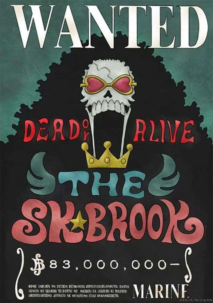Soul King Brook wanted poster flag with an 83,000,000 berry bounty