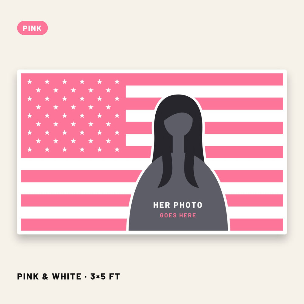 Turn her photo into a flag, pink and white American flag style
