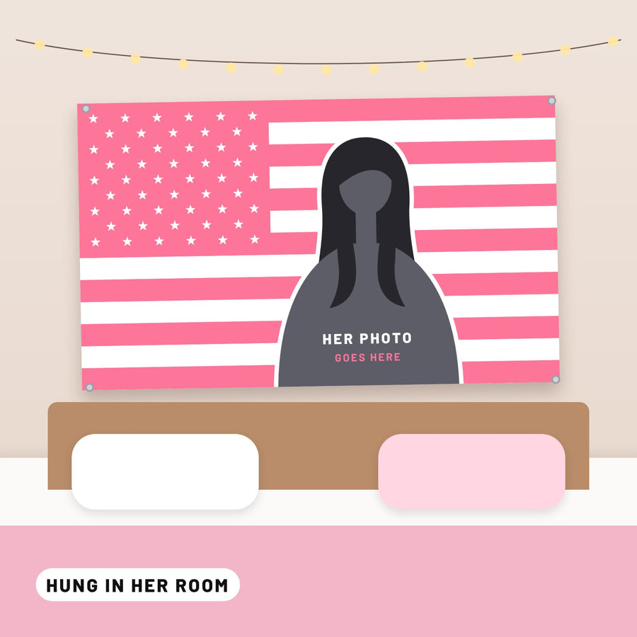 Her flag hung on a bedroom wall